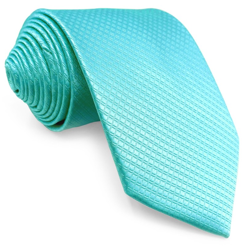 SHLAX&WING Long Thin Necktie Pocket Square Set Solid Aqua Indigo