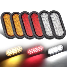 Ledvillage Pack of 6 6 Inch Oval 2 Amber 2 Red 2 White LED Surface Mount Plug & Rubber Trailer Marker Lights 24 Diodes Stop Tail Waterproof Truck Van RV Tow Dump Universal 12v DC