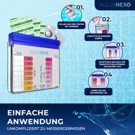 AQUANEXO Pool Tester pH and Chlorine Including 60 Pool Test Tablets, Pool Tester, Pool Water Tester, Shake Tester, Pool pH Tester, Pool Tester Chlorine and pH for Swimming Pool, Paddling Pool