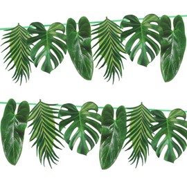 Oudome - 12 decoraciones tropicales para fiestas, decoración de palmera, decoración temática de selva para colgar, hojas de palma, 100% papel, suministros para fiesta de cumpleaños con temática de