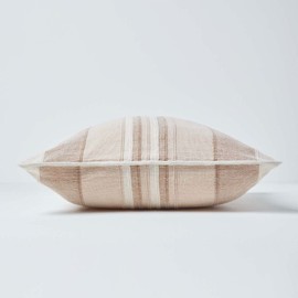 HOMESCAPES Morocco Striped Cushion Cover 24 x 24 Inches Beige Natural Cream 100% Cotton Cover Coordinating with Morocco Throws and Curtains Easy care Washable at home