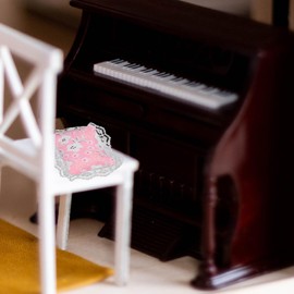 JOINPAYA Dollhouse Miniature Bedding Set Including Pillows and Blanket 1/12 Scale Realistic Pink Flower Lace Bed Sheet