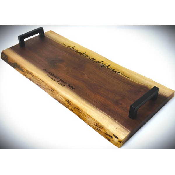 Personalized Charcuterie Board Wedding Gift Walnut Live Edge Engraved Custom