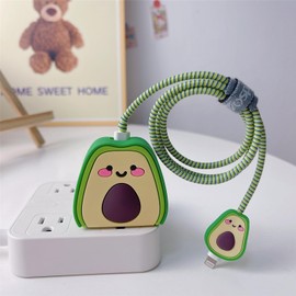 3D Cute Cartoon Charger Protector Case - Compatible for Apple 20W USB-C Power Adapter and Lightning Cable, No.11(4 in1)