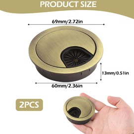 2Pcs Desk Grommet, Alloy Desk Cable Hole Round Cable Grommet 60mm Cable Hole Cover Desk Hole Cover for Home Office Desktop Table Cable Organizer (Bronze)