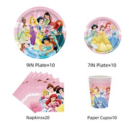 126Pcs Themed Party Tableware For Princess 10 People Set - Includes 7IN and 9IN Plates, Cups, Napkins, Balloons, Backdrop,Banner,knives, forks and spoons - Perfect for Kids' Birthday Party (126Pcs)