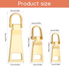 3 Sizes Gold Zipper Pull Replacement Metal Backpack Zipper Mend Fixer Repair Fasteners Luggage Zippers Pull Extension for Coats Jackets Handbags Pants Sewing Notions and Supplies Charms
