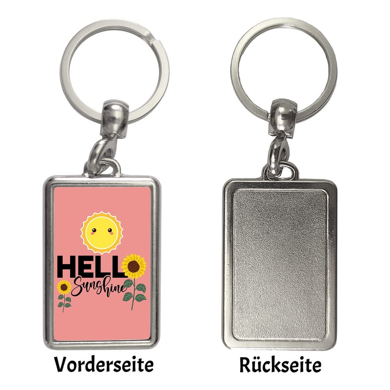 Good mood key ring in red with saying Hello Sunshine,