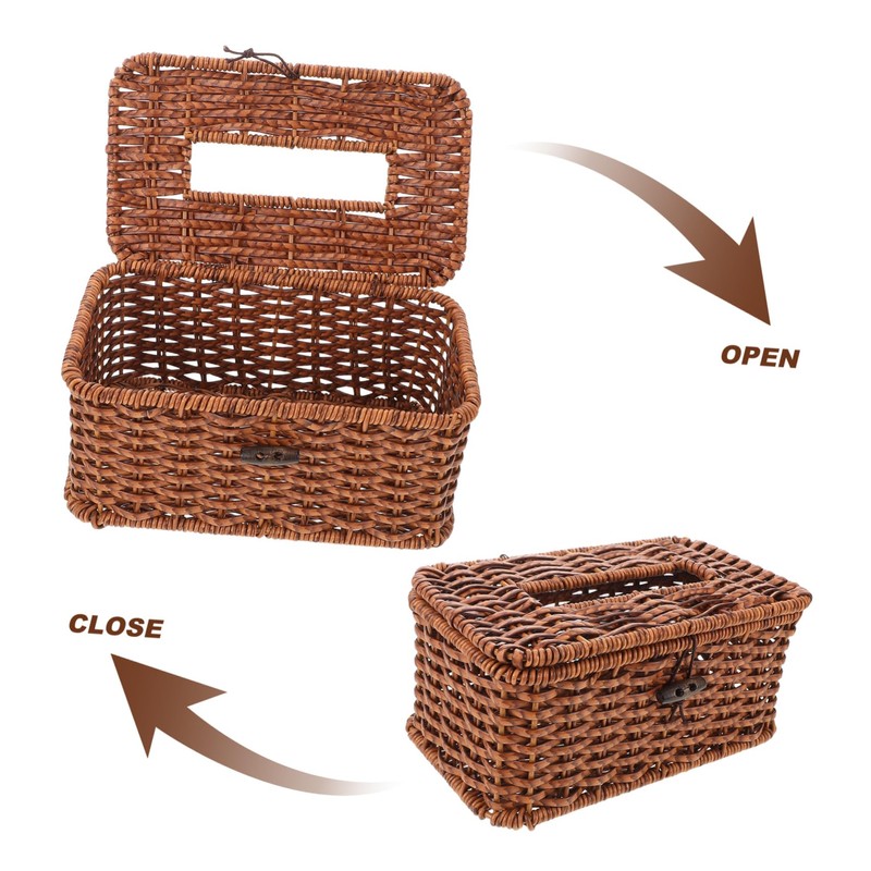 GLEAVI Handwoven Plastic Tissue Box Cover Rectangular Fake Rattan Tissue