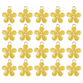 QUARKZMAN 20 Stk. Blumenanhänger, vergoldeter Anhänger für DIY Handy-Zubehör Schlüsselanhänger Basteln, 21x18mm, Gelb