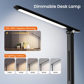 Dimmable LED Desk Lamp, BICKON Table Lamp, 5 Lighting Colour Modes, 15-100% Continuous Dimming, Touchable Table Lamp with USB Charging Port, Reading Lamp for Children, Learning, Office, Work, Study,