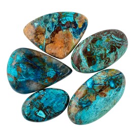 Natural Shattuckite Gemstones and Crystals Cabochon Lot, DIY Jewelry Making Loose Gemstones, Chakra Healing Crystals, Wire Wrapping Cabochons, Pack of 5 Pc