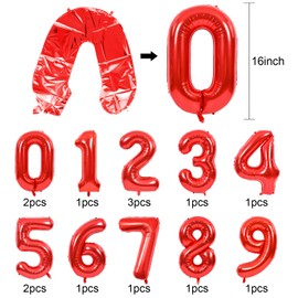 Number Balloons 16 Inch Red 2025 0-9 Number Mylar Foil Balloons 14 Pcs Custom Digital Balloons for 2025 Party Decorations New Years Eve Party Birthday Graduations Anniversary Baby Showerr