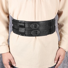Joukavor Viking Belt Wide Leather Armor Belt Medieval Belt for Men Women LARP (Black)