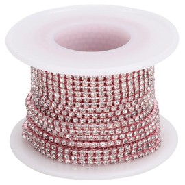 Tissting 10 Yards Crystal Rhinestone Chain, Clear Colour Rhinestone Trim Wrap Belt Roll Shiny Rhinestone Ribbon Decoration for Art Clothing Wedding (Pink)