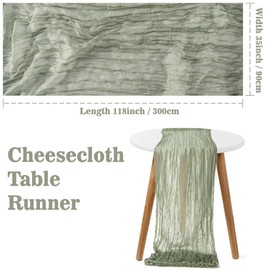 MAQIHAN 120Inch Cheesecloth Table Runner - Cheese Cloths Table Runners Long chemin de table Boho Wedding Table Decor Sage Green Baby Shower Decorations Rustic Green Cheesecloth Fabric Gauze Tablecloth