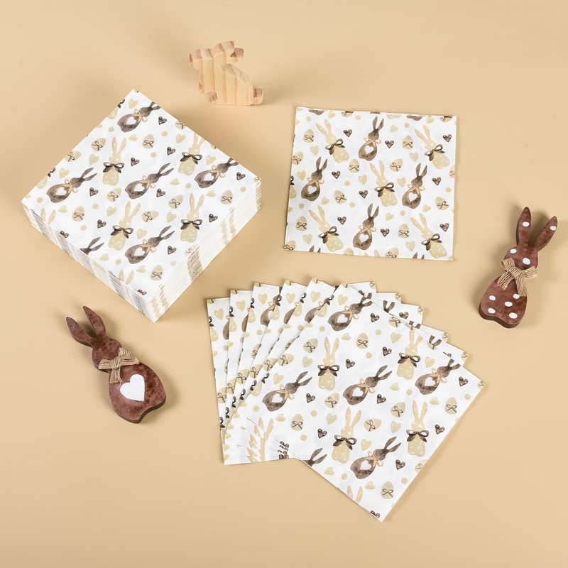 100Pcs Easter Bunny Paper Napkins Rabbits Eggs Disposable Party Napkins
