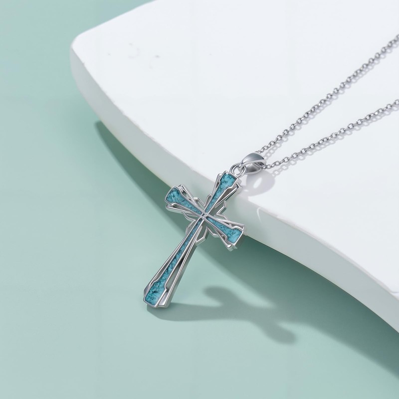 SIMONLY Turquoise Cross Necklace for Women 925 Sterling Silver Cross