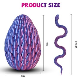 Memogizz Easter Eggs, Snake Egg with 3D Printed Snake, Year of The Snake 2025, 3D Printed Snake, Executive Desk Toys, Articulated Snake, Fidget Toys Gifts for Easter Adults (Black)