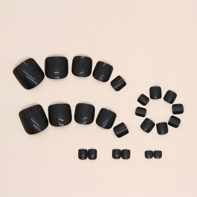 Black Press on Toe Nails Pure Black Color Fake Toe
