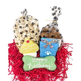 woofables Gourmet Dog Bakery Small Birthday Treat Box with Pupcorn, Hand-Decorated Treats & More | Homemade, Fresh, Human-Grade, All-Natural Ingredients | Corn, Soy & Preservative Free | USA Made