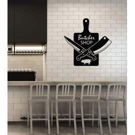Vinyl Wall Decal Butcher Shop Pork Cutting Board Knives Kitchen Interior Stickers Mural Large Decor (ig5949) Black