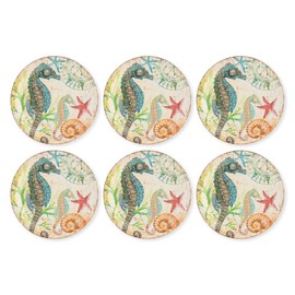 UPware Melamine Salad Plate Set of 6, BPA-Free Dishwasher Safe Round Plates Salad Dishes for Risotto, Pasta, and Salad, 9 Inch Salad Plates (Seahorse)