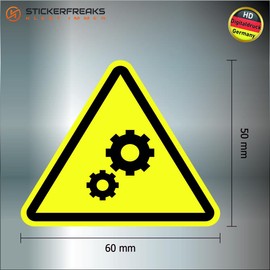 8 Stück Warnhinweis Aufkleber 6x5cm Zahnrad UV Schutz laminiert wasserfest Digitaldruck Warnung