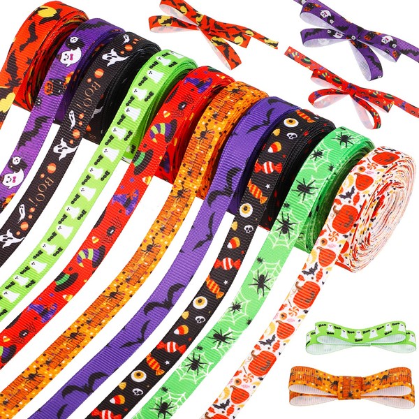 10 Rolls 50 Yards Halloween Ribbons Spider Web Pumpkin Craft