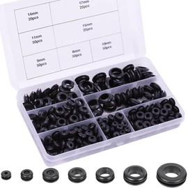 luckaide Pack of 260 Rubber Cable Grommets, Black Rubber Grommets, 7 Sizes Grommets, for Wire, Electrical Installation, Cable Duct, Cable Protection, Plugs and Cable