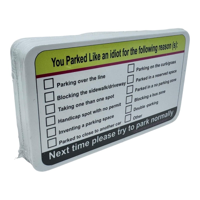 50 pack You Parked Like an Idiot Cards Bad Parking