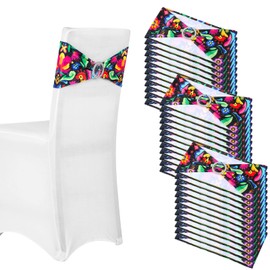 Newwiee 36 Pcs Mexican Theme Stretch Chair Sashes Bands with Buckle Mexican Chair Decorations Elastic Chair Bows for Folding Chairs Wedding Cinco De Mayo Event Fiesta Party Birthday Banquet