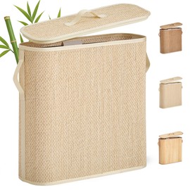 WAOHANAZ Bamboo Toilet Paper Storage Basket with Lid & Handle - 32L Large Capacity Handwoven Bathroom Organizer for 16 Rolls - Sturdy Stand Holder for Toilet Paper Organization, Light Natural
