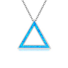 DAYLINLOVE Triangle Necklace S925 Sterling Silver Opal Triangle Pendant Necklace Geometric Opal Jewelry Gifts For Women Wife Mom Lover