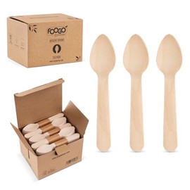 FOOGO Green 500pcs Disposable Wooden Dessert Spoons, FSC® Certified, 11cm Small Round Disposable Cutlery, for Icecreams, Jelly, Cakes, Sturdy Eco-Friendly Wooden Spoon, Like Bamboo Cutlery