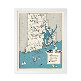 Poster Master Vintage Rhode Island Map Print - Retro State Map Art - Gift for Teacher, Student, Travel Lover - Decor for Classroom, Office, Dorm, 11x14 White Framed