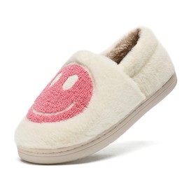 Cute Smile Face Slippers for Girls Boys,Soft Plush Non-Slip House Kids Slippers with Memory Foam Warm Cartoon Happy face Shoes for Indoor Outdoor