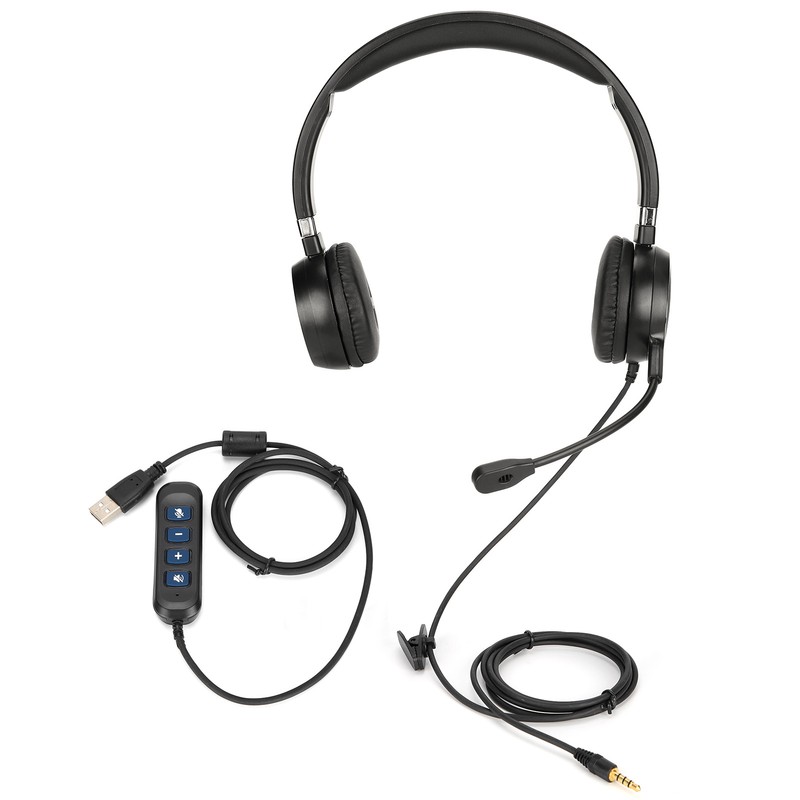 Binaural Headset Office Headset with Mic and Audio Control for