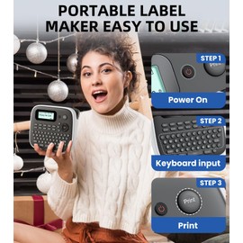 EazeID Label Maker, D210S Label Maker Machine with Tape-Waterproof, Portable Labeler Machine with Keyboard Stay Powered by Type-C, Multiple Symbols for Home Small Business School Kids Teachers Gifts