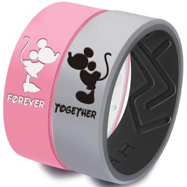XAHH Silicone Couple Ring,Forever Together Promise Engagement Wedding Band,Miko & Mina Mouse Kissing Design Lovers Ring,Pink Women Size 9