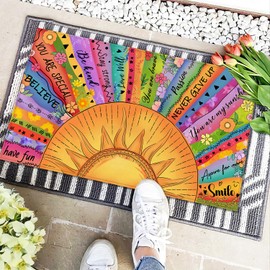 HANXIG Boho Sun Doormat Bohemian Door Mat with Inspirational Quotes 17 X 29 Inch Welcome Doormat Decorative Entrance Mat Non-Slip Rubber Backing Floor Mat Washable Rugs for Indoor Outdoor