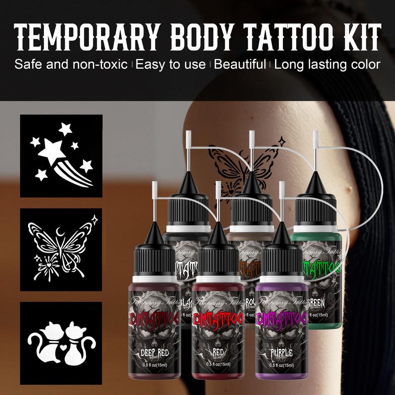 Temporary Tattoo Kit 6 Bottles Color Temporary Tattoo