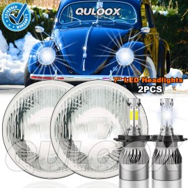 QULOOX 2PCS DOT 7" Inch Round LED Headlights H4 DRL Projector For VW Beetle 1950-1979