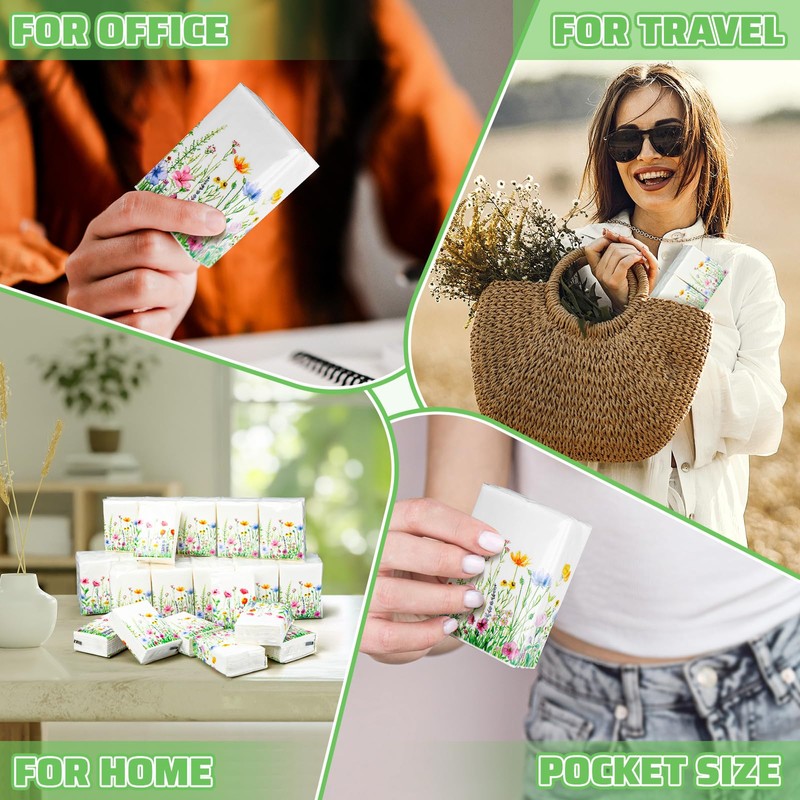 Therwen 100 Pack Pocket Tissues Travel Packs Bulk 1000 Sheet