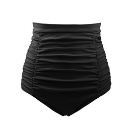 DANIFY Women's Ruched High Waisted Bikini Bottom Tummy Control Swim Bottoms Vintage Plus Size Tankini Swimsuit Bottoms Black