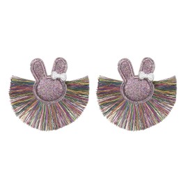 Wendalern Boho Rabbit Tassel Earrings Large Bow Bunny Stud Earrings Long Fringe Fan-shaped Earrings Colored Tassels Animal Rabbit Statement Earrings Prom Jewelry for Women and Girls
