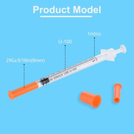 1ml 29G 5/16" (8mm) Syringe, U-100 Lab Supplies, Individually Wrapped, Pack of 100