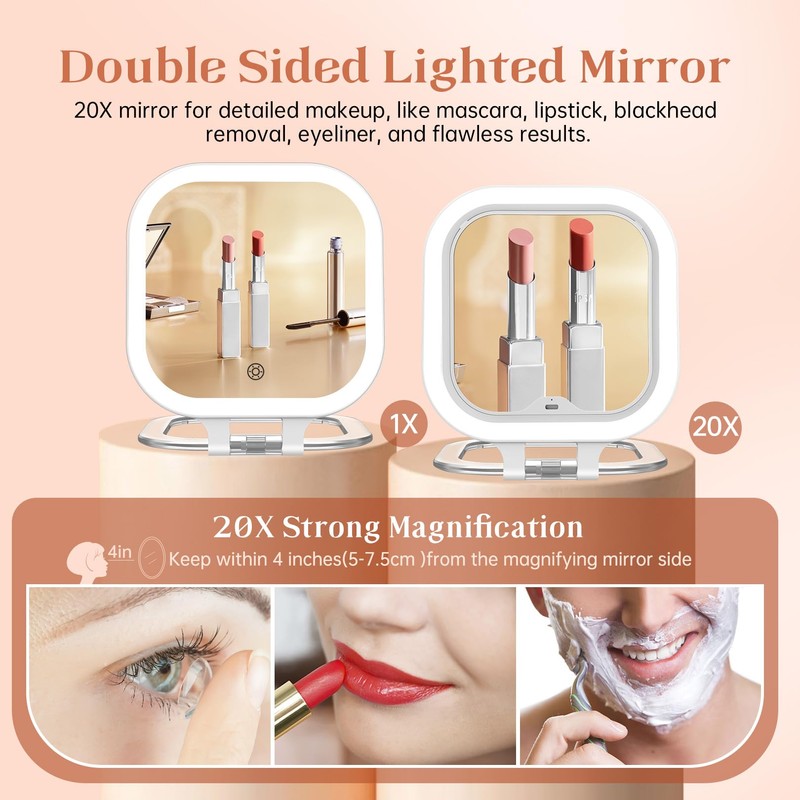 FASCINATE Compact Travel Makeup Mirror with Lights and Magnification, 3.5