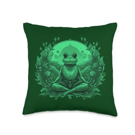 Frosch nature Yogateacher Yoga Meditation Mandala Frog as Yoga Teacher Guru Meditation in Lotus Seat Throw Pillow, 16x16, Multicolor