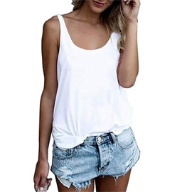Women Shirts Sleeveless Summer Tunic Loose Fit Tank Tops (XXL, Solid White)